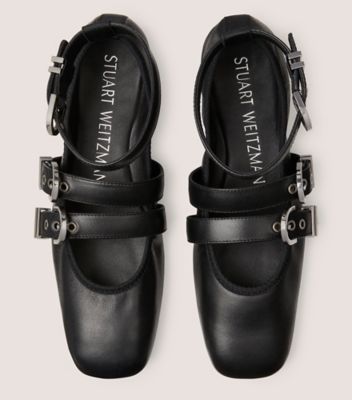 Stuart Weitzman,MAVERICK BALLET FLAT,Leather,Nappa Leather,Ballet Flats,Belt,Casual,Black,Top View