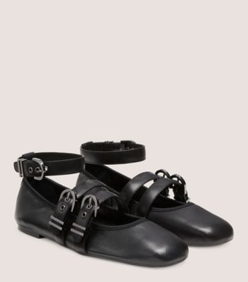 Stuart Weitzman,MAVERICK BALLET FLAT,Leather,Nappa Leather,Ballet Flats,Belt,Casual,Black