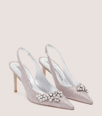 Stuart Weitzman,Stuart Crystal Fleur 85 Slingback,Pump,New Noir,Rosewater Pink,Angle View