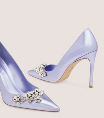 Stuart Weitzman,Escarpin avec cristaux Stuart Fleur 100,Pump,Cuir métallique liquide,Aster,Detailed View