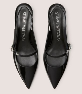 Stuart Weitzman,Crystal Fleur 50 Block Slingback,Pump,Patent leather,Black,Detailed View