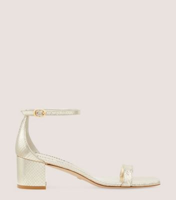 Stuart Weitzman,Sandale Simplecurve 50,Sandal,Cuir embossé serpent métallique,Or platino,Front View