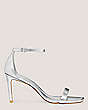 Stuart Weitzman,NUNAKEDCURVE 85 SANDAL,Sandal,Liquid Metallic Leather,Silver,Front View