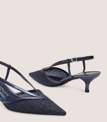 Stuart Weitzman,Noche 50 Slingback,Pump,Sparkle mesh & liquid metallic leather,Nice Blue & Indigo,Detailed View