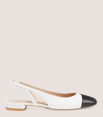 Stuart Weitzman,Sleek Slingback,Flat,Caviar patent leather,White & Black