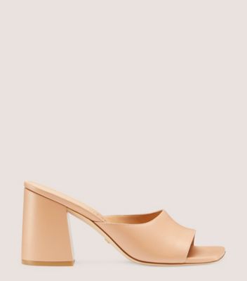 Stuart Weitzman,TIA 85 FLAREBLOCK SLIDE,Leather,Slides,Day Party,Beige
