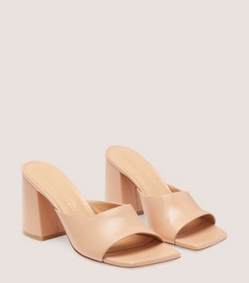Stuart Weitzman,TIA 85 FLAREBLOCK SLIDE,Leather,Slides,Day Party,Beige