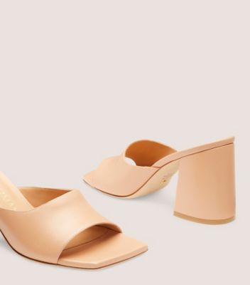 Stuart Weitzman,TIA 85 FLAREBLOCK SLIDE,Leather,Slides,Day Party,Beige