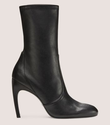 Stuart Weitzman,Luxecurve 100 Stretch Bootie,Bootie,Stretch Nappa Leather,Black,Front View