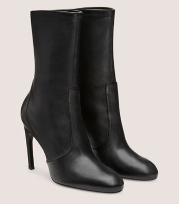 Stuart Weitzman,Luxecurve 100 Stretch Bootie,Bootie,Stretch Nappa Leather,Black,Angle View