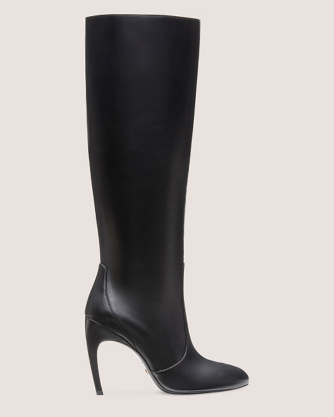 Stuart Weitzman,Luxecurve 100 Slouch Boot,Boot,Lacquered Nappa Leather,Black,Front View