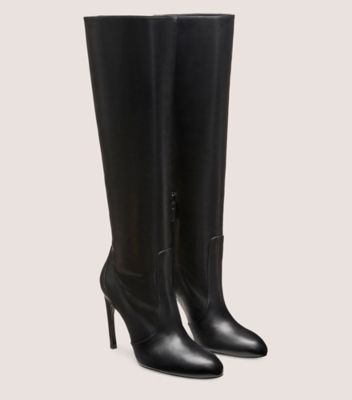 Stuart Weitzman,Luxecurve 100 Slouch Boot,Boot,Lacquered Nappa Leather,Black,Angle View