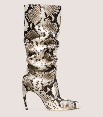 Stuart Weitzman,Luxecurve 100 Slouch Boot,Boot,Printed boa embossed leather,Cream & Oat