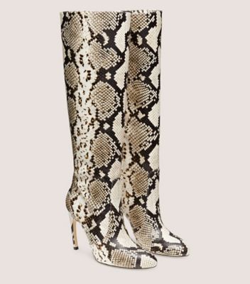 Stuart Weitzman,Luxecurve 100 Slouch Boot,Boot,Printed boa embossed leather,Cream & Oat