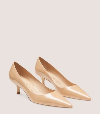 Stuart Weitzman,ESCARPIN À TALON BOBINE STUART,Pump,Cuir verni,Beige adobe,Angle View