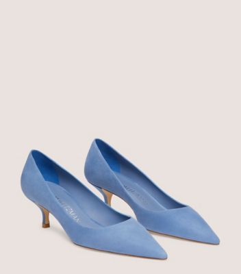 Stuart Weitzman,STUART KITTEN PUMP,Pump,Suede,Blue Steel,Angle View