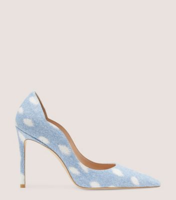 Stuart Weitzman,STUART 100 SCALLOP PUMP,Leather,Denim,Pumps,Scallop,Day Party,,Front View