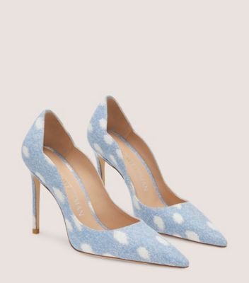 Stuart Weitzman,STUART 100 SCALLOP PUMP,Leather,Denim,Pumps,Scallop,Day Party,,Angle View