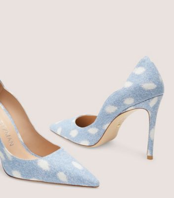 Stuart Weitzman,STUART 100 SCALLOP PUMP,Leather,Denim,Pumps,Scallop,Day Party,,Detailed View