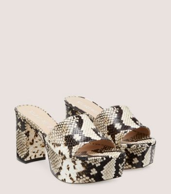 Stuart Weitzman,Squarehigh Platform 95 Slide,Slide,Printed boa embossed leather,Cream & Oat