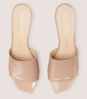 Stuart Weitzman,SQUAREHIGH PLATFORM 95 SLIDE,Leather,Slides,Party,Beige,Detailed View