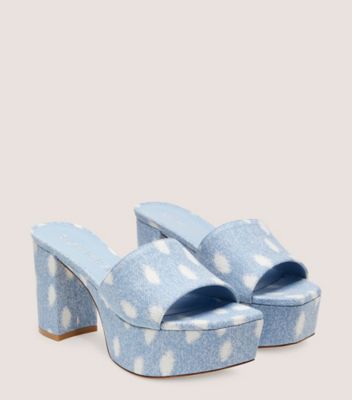 Stuart Weitzman,MULE À PLATEFORME SQUAREHIGH 95,Slide,Denim imprimé léopard,Denim délavé pâle,Angle View