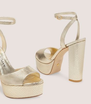 Stuart Weitzman,Ryder II Platform Sandal,Sandal,Metallic snake embossed leather,Gold,Metallic,Detailed View