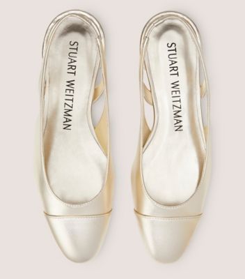 Stuart Weitzman,Soulier à bride arrière avec cristaux,Flat,Cuir métallique liquide,Or pâle