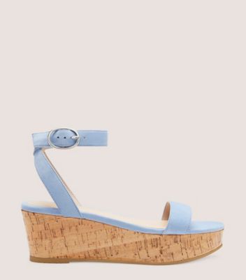 Stuart Weitzman,Sandale à talon compensé et à plateforme Avenue 65,Sandal,Suède et liège,Centaurée bleuet