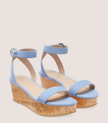 Stuart Weitzman,Sandale à talon compensé et à plateforme Avenue 65,Sandal,Suède et liège,Centaurée bleuet
