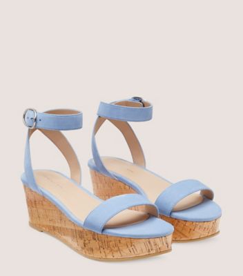 Stuart Weitzman,Avenue 65 Flatform Wedge Sandal,Sandal,Suede & cork,Cornflower,Angle View