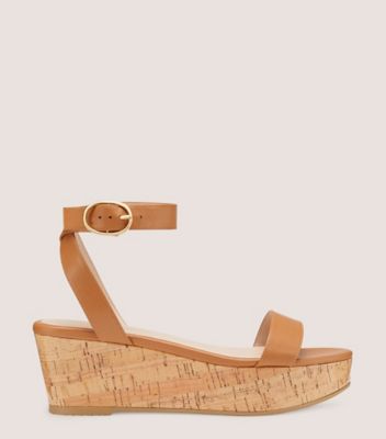 Stuart Weitzman,Avenue 65 Flatform Wedge Sandal,Sandal,Leather & cork,Almond,Front View