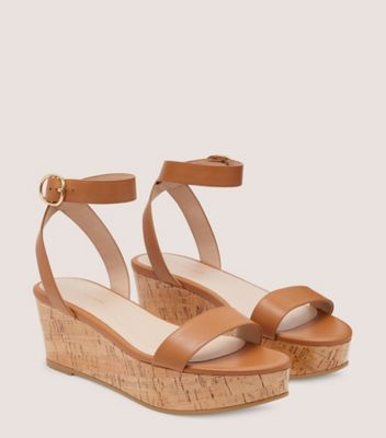 Stuart Weitzman,Sandale à talon compensé et à plateforme Avenue 65,Sandal,Cuir et liège,Amande