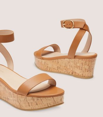 Stuart Weitzman,AVENUE 65 FLATFORM WEDGE SANDAL,Cork,Leather,Rubber,Sandals,Day Party,Brown,Detailed View