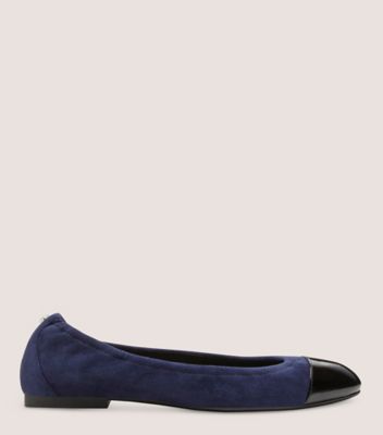 Stuart Weitzman,Gabby Ballet Flat,Flat,Suede & patent leather,Navy Blue & Black,Front View