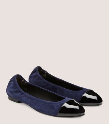 Stuart Weitzman,Gabby Ballet Flat,Flat,Suede & patent leather,Navy Blue & Black,Angle View