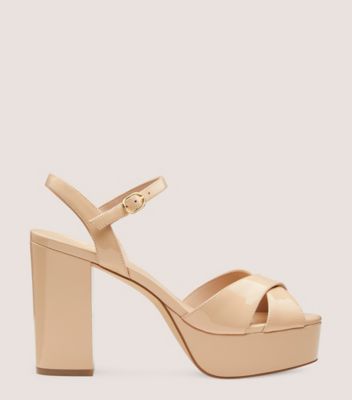 Stuart Weitzman,IVONA,Leather,Rubber,Sandals,Party,Beige,Front View