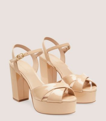 Stuart Weitzman,IVONA,Leather,Rubber,Sandals,Party,Beige,Angle View