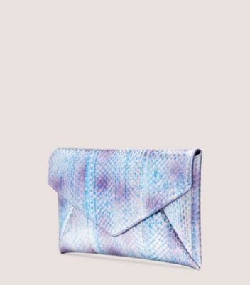 Stuart Weitzman,The Loveletter Clutch,Clutch,Degradé Metallic Snake Leather,Lilac/Mykonos Blue,Side View