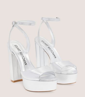 Stuart Weitzman,Ryder II Platform Sandal,Sandal,Liquid Metallic Leather,Silver,Angle View