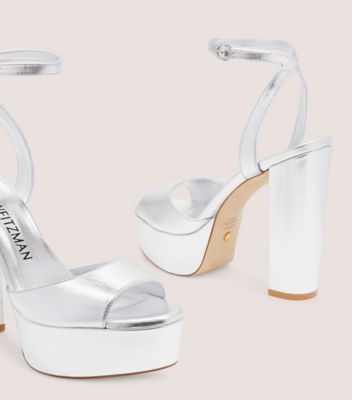 Stuart Weitzman,Sandale à plateforme Ryder II,Sandal,Cuir métallique liquide,Argent