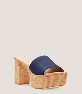 Stuart Weitzman,SQUAREHIGH PLATFORM 95 SLIDE,Navy,Side View