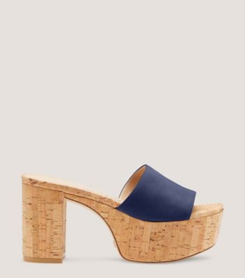 Stuart Weitzman,SQUAREHIGH PLATFORM 95 SLIDE,Navy,Front View
