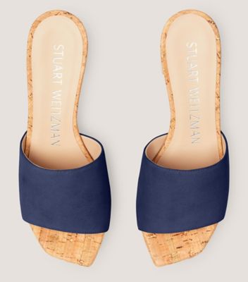 Stuart Weitzman,SQUAREHIGH PLATFORM 95 SLIDE,Navy,Detailed View