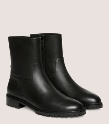 Stuart Weitzman,CITY ZIP BOOTIE,Rubber,Leather,Bootie,Casual,Black,Angle View