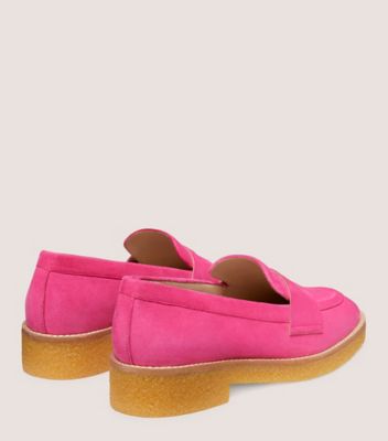 Stuart Weitzman,KINGSTON LOAFER,Suede,Flats,Loafer,Penny Loafer,Notched Embellishment,Day Party,Fuchsia