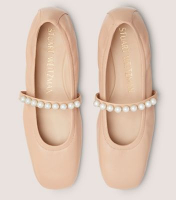 Stuart Weitzman,GOLDIE BALLET FLAT,Nappa Leather,Ballet Flats,Piping,Pearl,Day Party,Beige