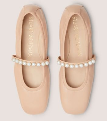 Stuart Weitzman,GOLDIE BALLET FLAT,Nappa Leather,Ballet Flats,Piping,Pearl,Day Party,Beige,Top View