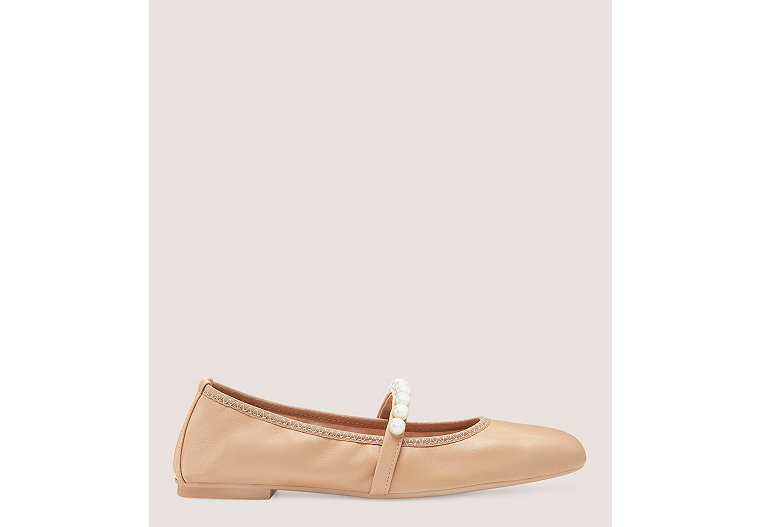 Stuart Weitzman,GOLDIE BALLET FLAT,Flat,Lacquered Nappa Leather,Adobe Beige,Front View