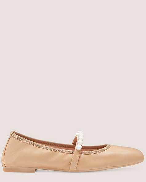 Stuart Weitzman,GOLDIE BALLET FLAT,Flat,Lacquered Nappa Leather,Adobe Beige,Front View